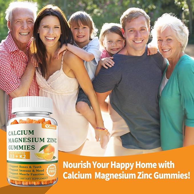 (2 Pack) Calcium Magnesium Zinc Gummies with Vitamin D3 & K2 - Sugar Free Calcium Gummies for Women and Men - Bone & Immune Support - Non-GMO, Gluten-Free, Orange Flavored - 120 Count