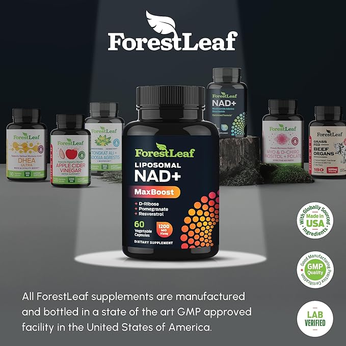 NAD Supplement, Liposomal NAD Resveratrol Supplement for Women & Men 1200mg w/ D-Ribose & Pomegranate NAD+ Plus MaxBoost for Longevity, Anti-Aging, Cellular Energy, NMN Alternative (60 Caps)