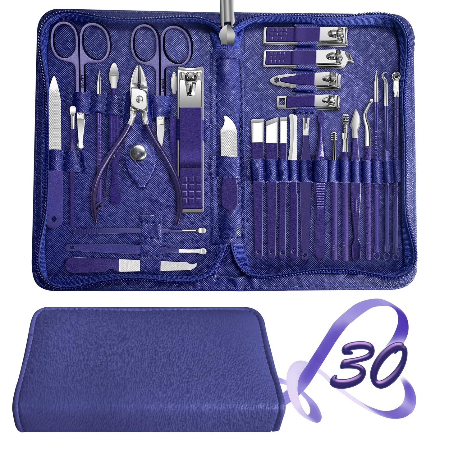 Manicure Set 30 in 1 Nail Clippers Set,Nail Manicure Kit for Women,RedFlow Toenail Clippers,Pedicure Kit,Pedicure Tools,Suitable for Travel Manicure Tools (Navy Blue)