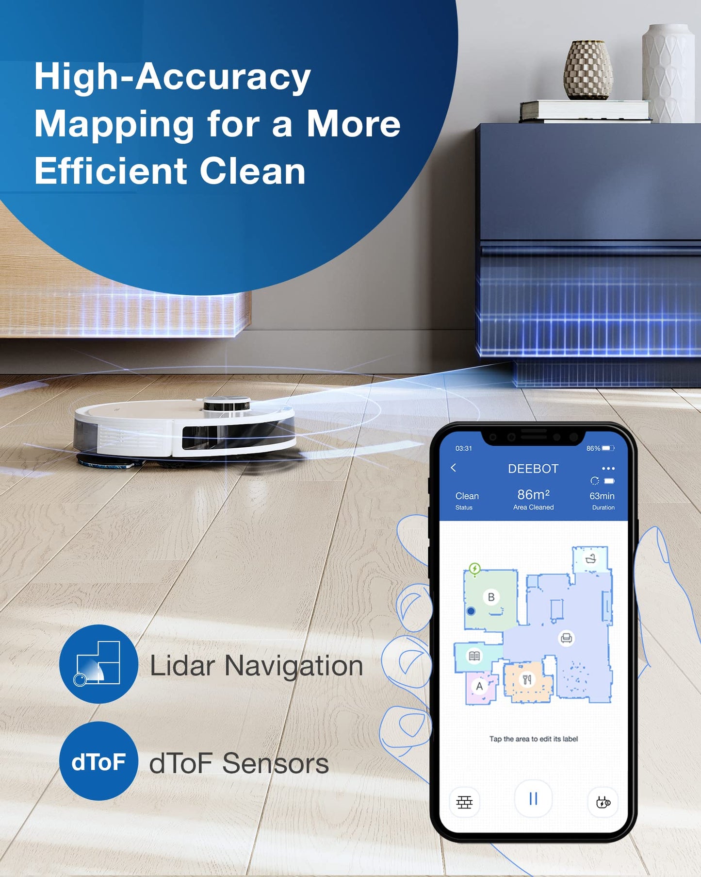 ECOVACS DEEBOT N10 PLUS Robot Vacuum and Mop Combo with Auto-Empty Station, Hands-Free Cleaning for 60 Days, 3800Pa Suction, 330mins Max Run-time, Precision Mapping with Lidar & dToF Sensors, White