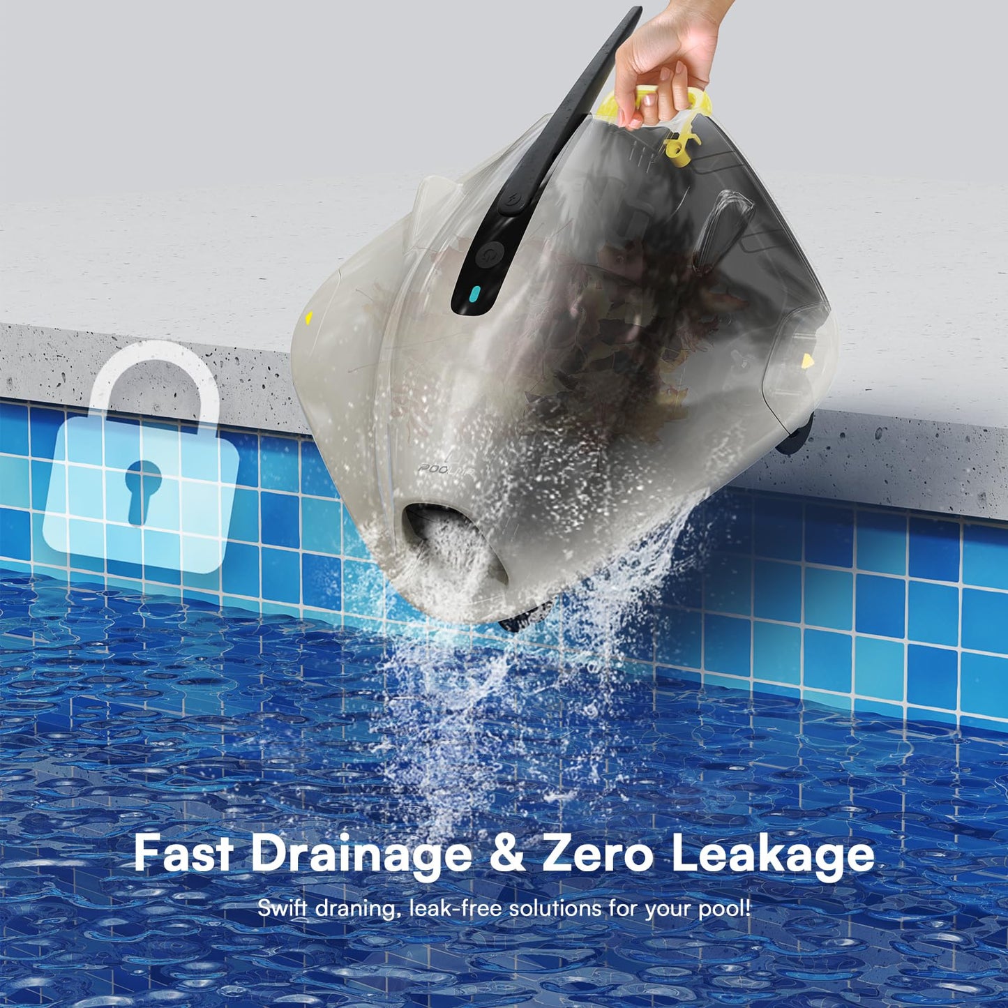 PoolMr Cordless Robotic Pool Cleaner - Above Ground Pool Vacuum - 40W Strong Suction, Dual Cleaning System, Barrier Crossing, 90-Min Runtime Up to 860 Sq for Above Ground Pools, Sliver