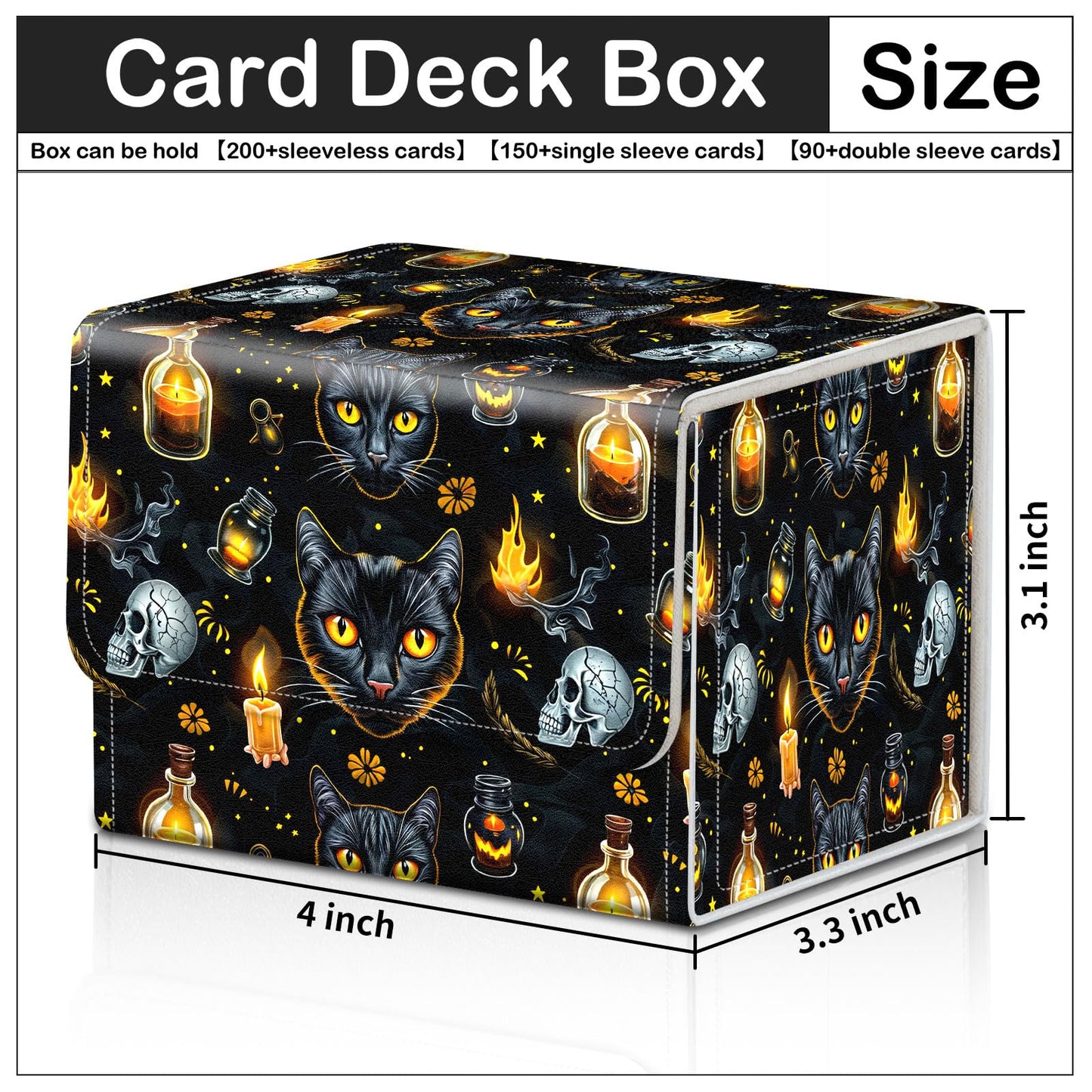 CAPAUNVDA Card Deck Box for MTG Trading Cards with Magnetic Closure,Premium Card Storage Box Case Cover for TCG CCG Magic Cards,Halloween Black Cat