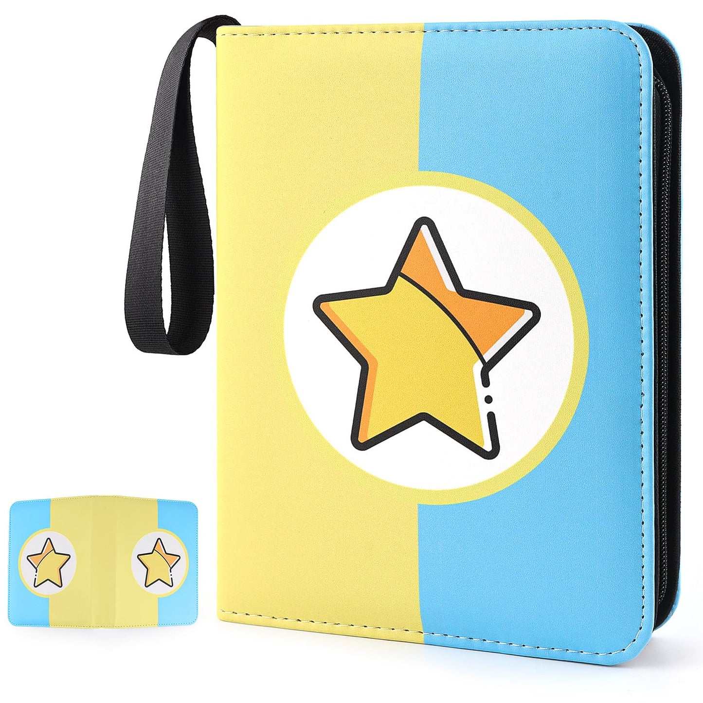 Card Binder 4-Pockets, 400 Pockets Card Holder with 50 Removable Sleeves, Trading Card Collector Zipper Album Holder, Yellow Blue