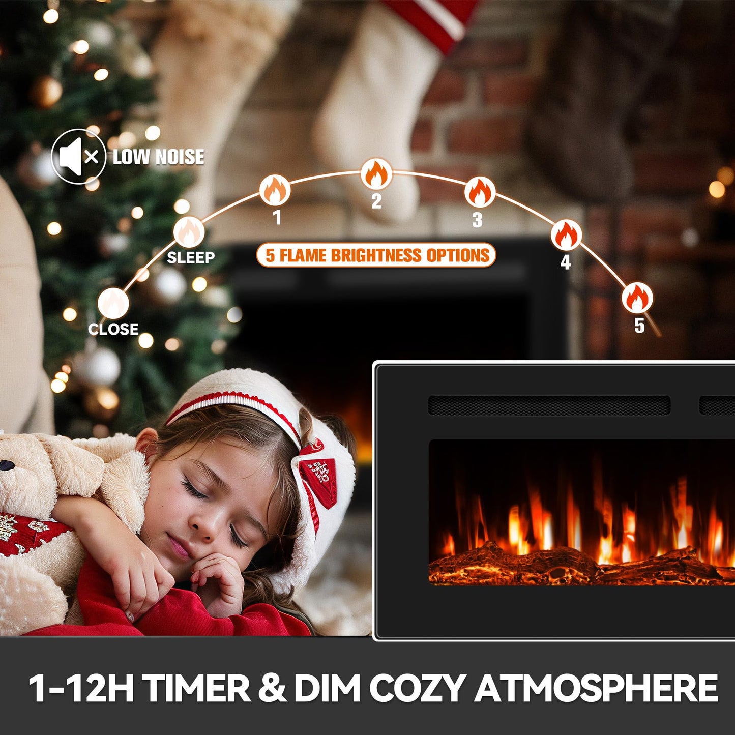 Manastin 50" Ultra-Thin Electric Fireplace Recessed and Wall Mounted with Remote Control, 12 Adjustable Color Fireplace Heater(60-99ยฐF Thermostat), Low Noise, Timer, Child Lock