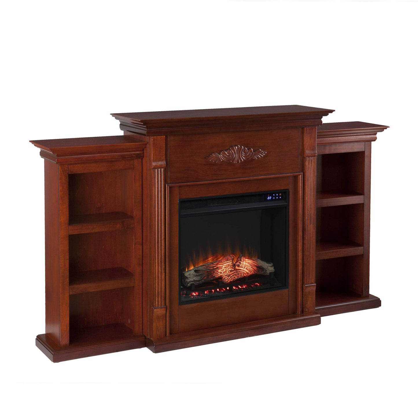 SEI Furniture Tennyson Electric Fireplace with Bookcases, New Mahogany