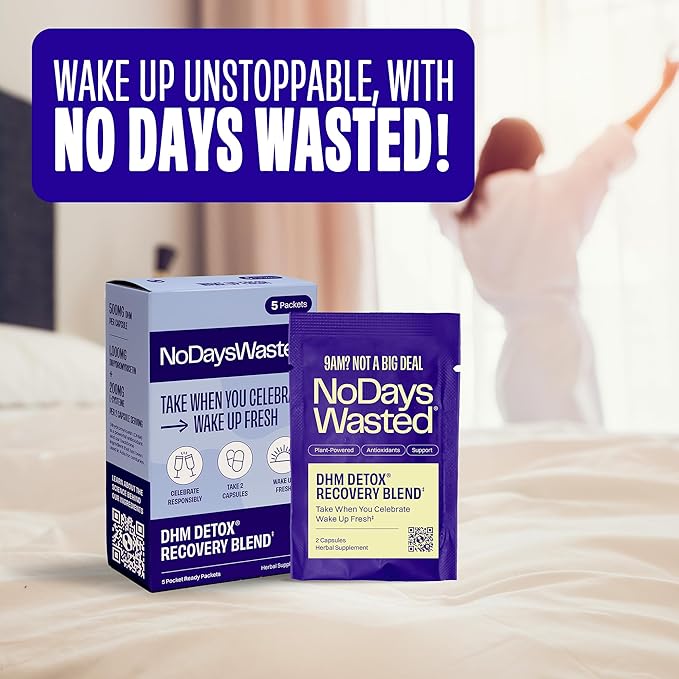DHM Detox 5 Portable Servings - Optimized Blend of DHM (Dihydromyricetin Supplement) and Vitamins to Take During Evening for Better Next Day and Recovery