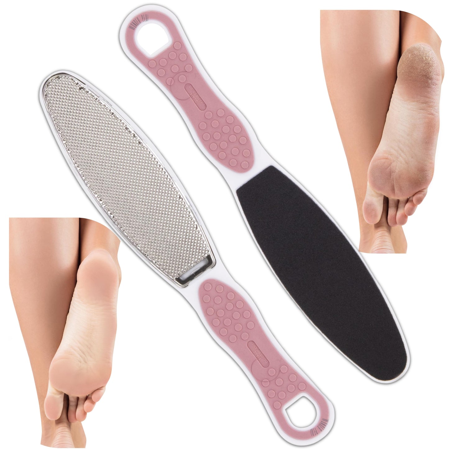 Made in Germany Double Sided Foot File Callus Remover, Stainless Steel and Emery Sides Feet Scrubber, Professional Pedicure Foot Care Tool Rasp, Long Lasting Foot Buffer, Heel Scraper, Wonder Pedi