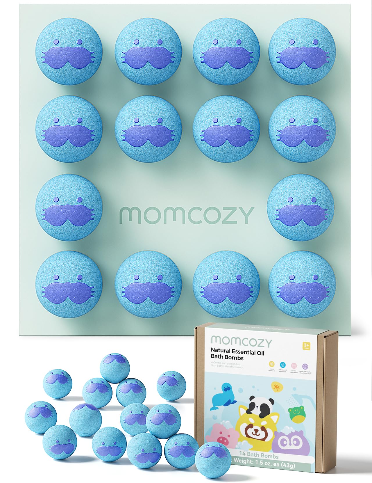 Momcozy Natural&Organic Essential Oil Bath Bombs,14 Pcs Bubble Bath Fizzy Balls with Cute Seal Animal Shapes,Bath Bombs Gift Set for Kids Girls Boys Toddler,Ideal Gift for Easter Egg,Bath Bomb Kit