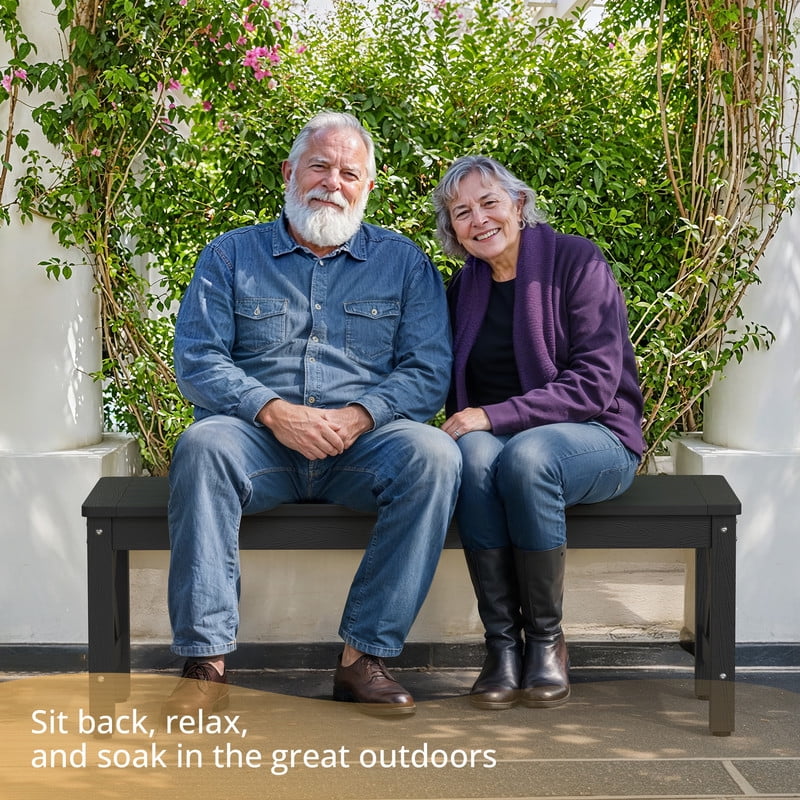 DYCANPO HDPS Outdoor Bench with Crossed Legs, Outdoor Benches Weatherproof 2-Person Backless,Garden Bench for Patio Porch Backyard and Lawn, Black