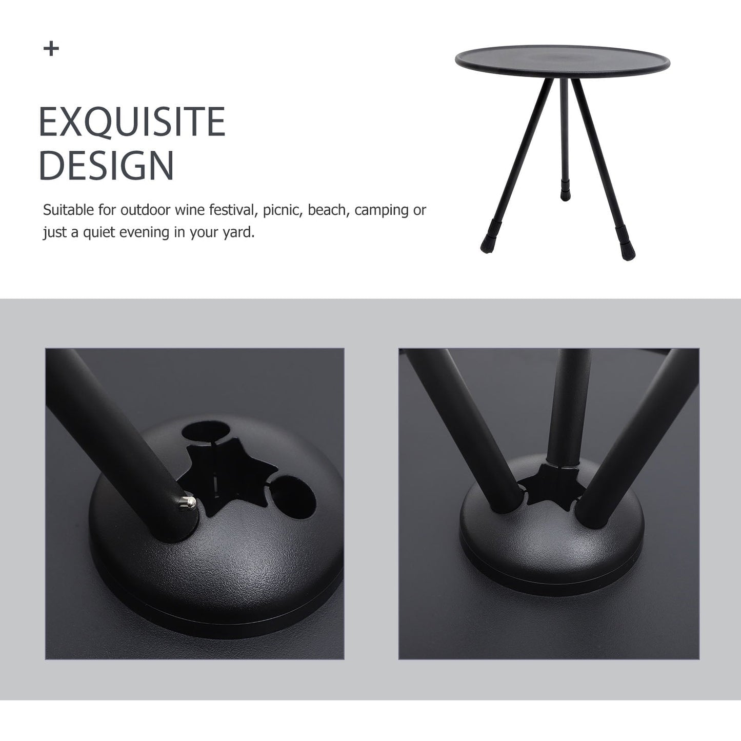 PTOOTP 1Pack Small Beach Table Black Stainless Steel Round Shape for Camping Hiking and Outdoor Use