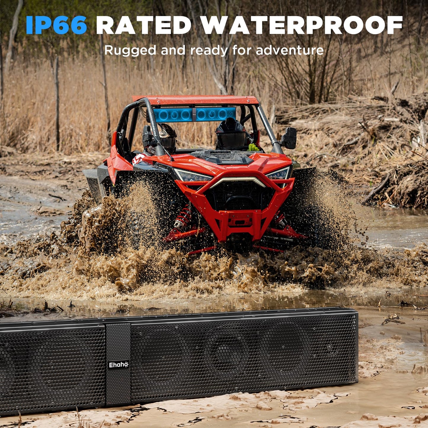 Ehaho 34 Inch UTV Sound Bar, ATV SoundBar Bluetooth with RGB Lighting, IP66 Waterproof Golf Cart Sound Bar, Amplified Powersports SXS SoundBar, UTV Speakers Compatible with Polaris RZR Can-Am