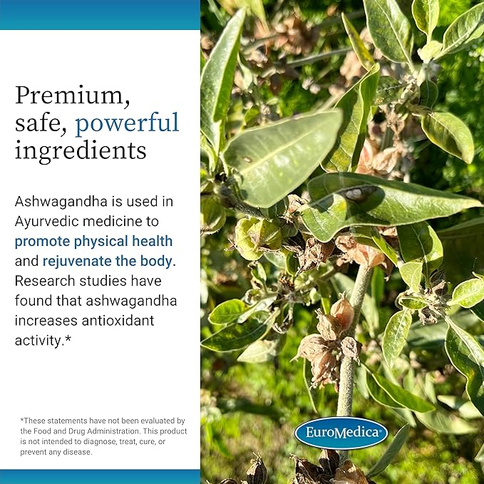 Euromedica Ashwagandha Complex - Supplement to Support Adrenal Health - Ashwagandha Supplement with Rhodiola Rosea Extract - Herbal Supplement to Support Energy & Concentration - 60 Capsules