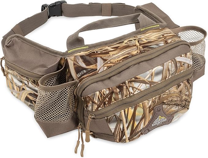 North Mountain Gear Camouflage Fanny Pack Lightweight Waterproof Military Hunting Climbing Camping Accessories (Wetland Brown Duck))