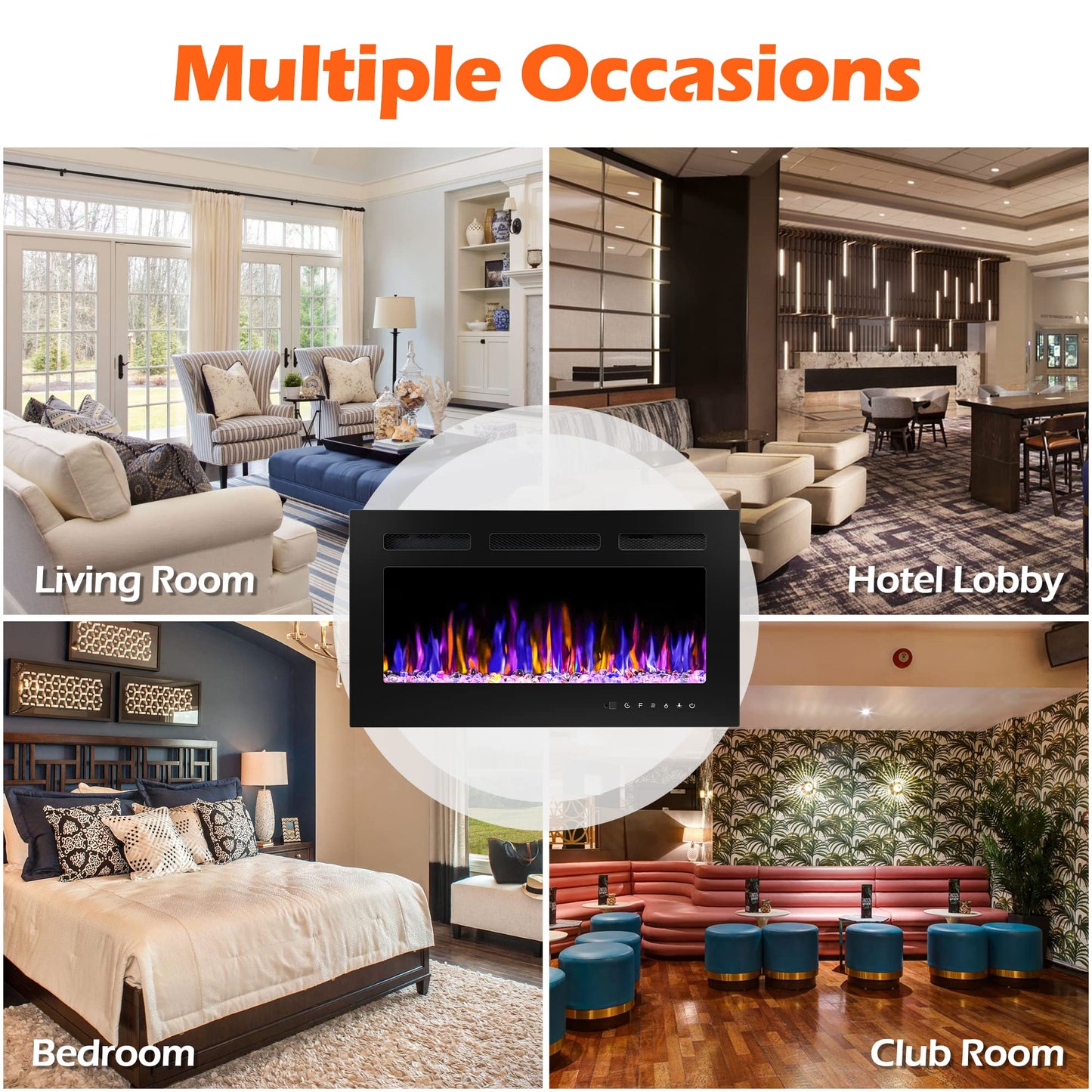 BETELNUT 30" Electric Fireplace Wall Mounted and Recessed with Remote Control, 750/1500W Ultra-Thin Wall Fireplace Heater W/Timer Adjustable Flame Color and Brightness, Log Set & Crystal Options
