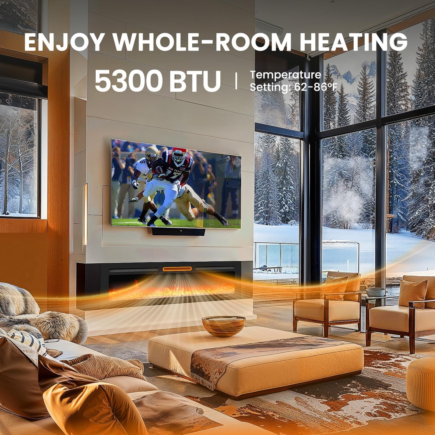 Totnz 50″ Electric Fireplace Heater with App & Remote Control, 5300 BTU Heat Output, Ultra-Slim Wall-Mounted or Recessed Electric Fireplace Inserts with Timer, 20 Flame Colors,SLELF02B-50