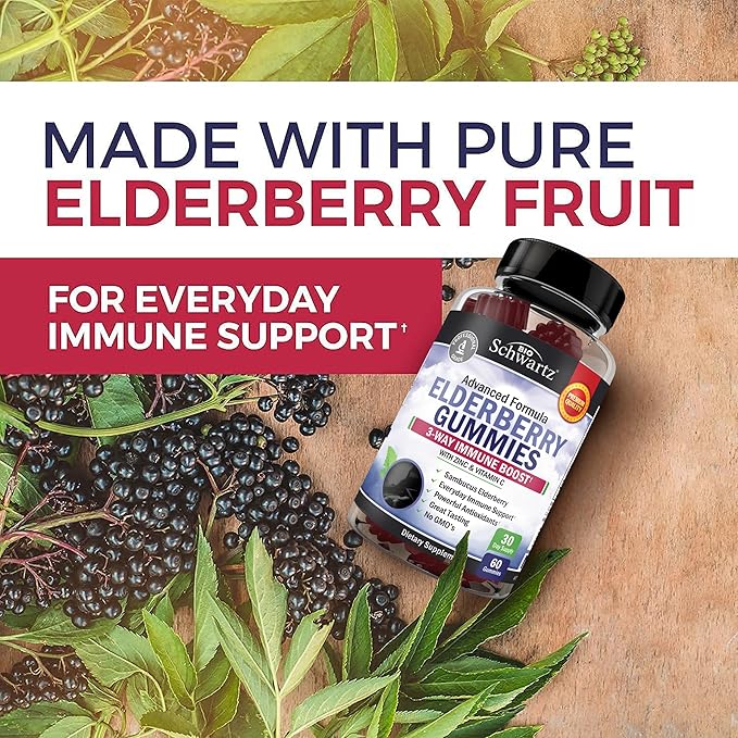 Elderberry Gummies with Zinc and Vitamin C for Adults & Kids - Natural Immune Support - Black Sambucus Elderberries - Powerful Multiminerals Supplement - Gluten-Free, Non-GMO, Vegan Friendly, 60ct