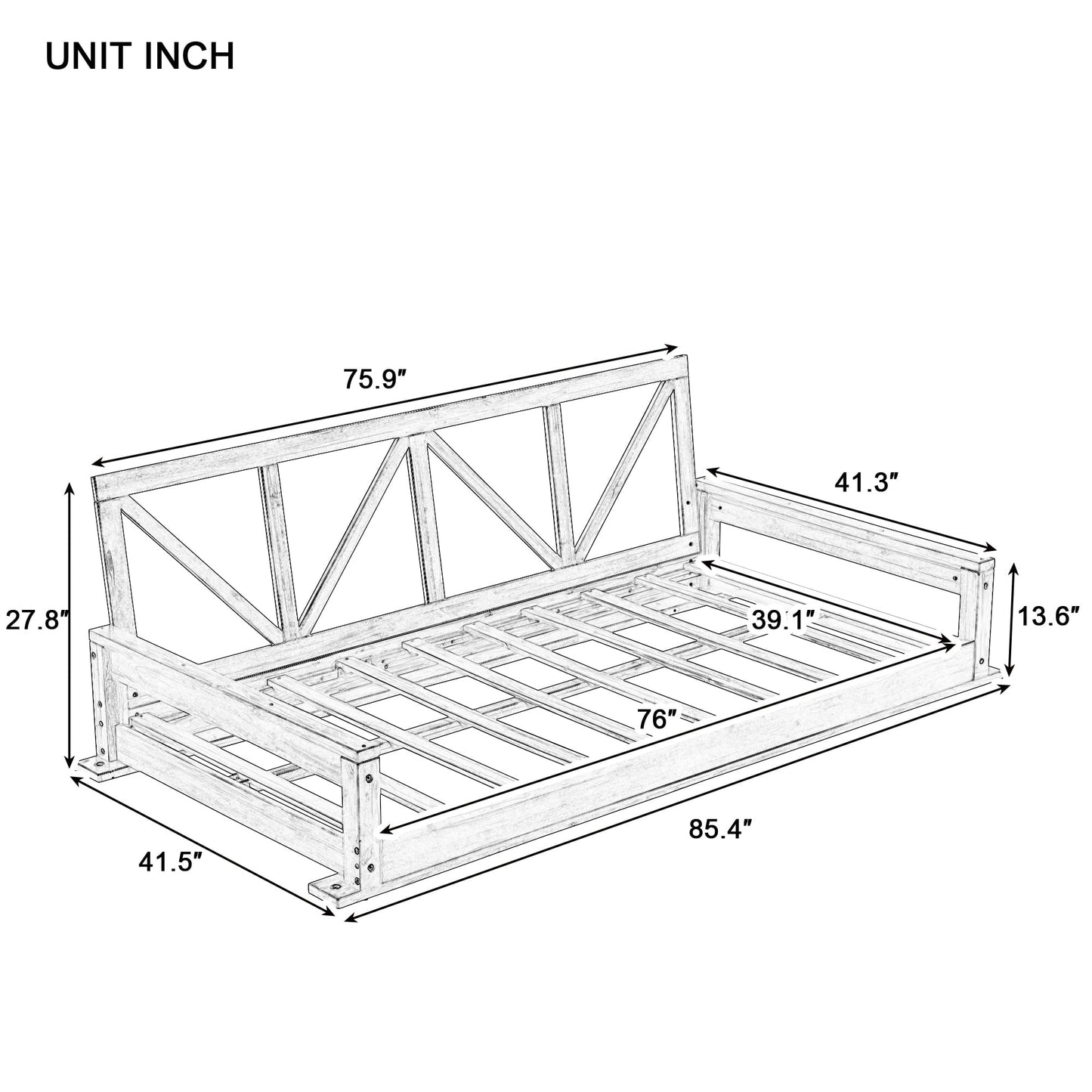 Euroco Acacia Wood Twin Size Porch Swing Bed with 27.8'' High Backrest, 16.4ft Hemp Ropes, Weather-Resistant Outdoor Hanging Daybed for Patio/Garden/Porch – 350 lbs Capacity (Mattress Not Included)