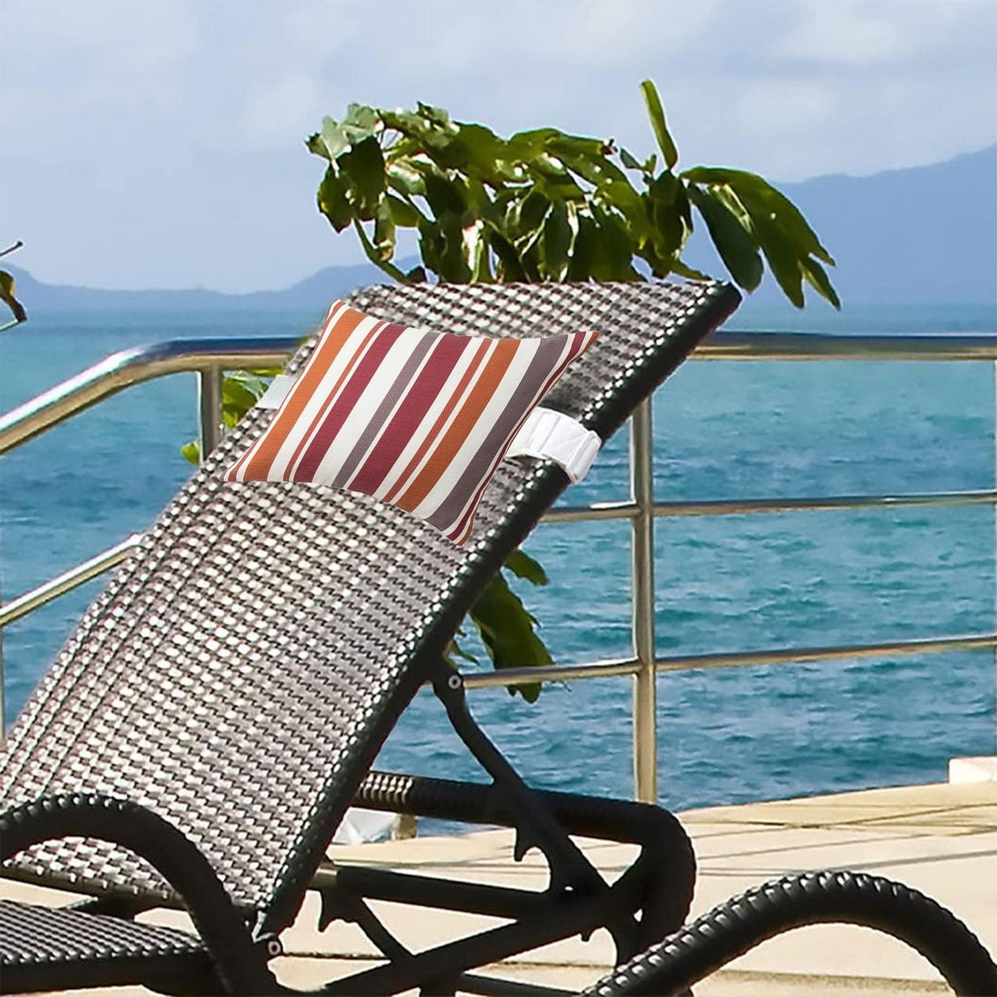 Elainilye Outdoor Chaise Lounge Waterproof Pillow Cover, Striped Headrest Cushion Protector, Weather Resistant Pad for Pool Chairs, Patios