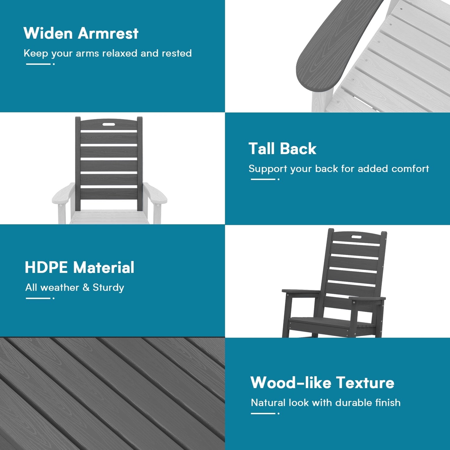 SERWALL Oversized Outdoor Rocking Chair with Footrest for Adults, HDPE All Weather Patio Rocker for Porch, Garden, Lawn, Grey