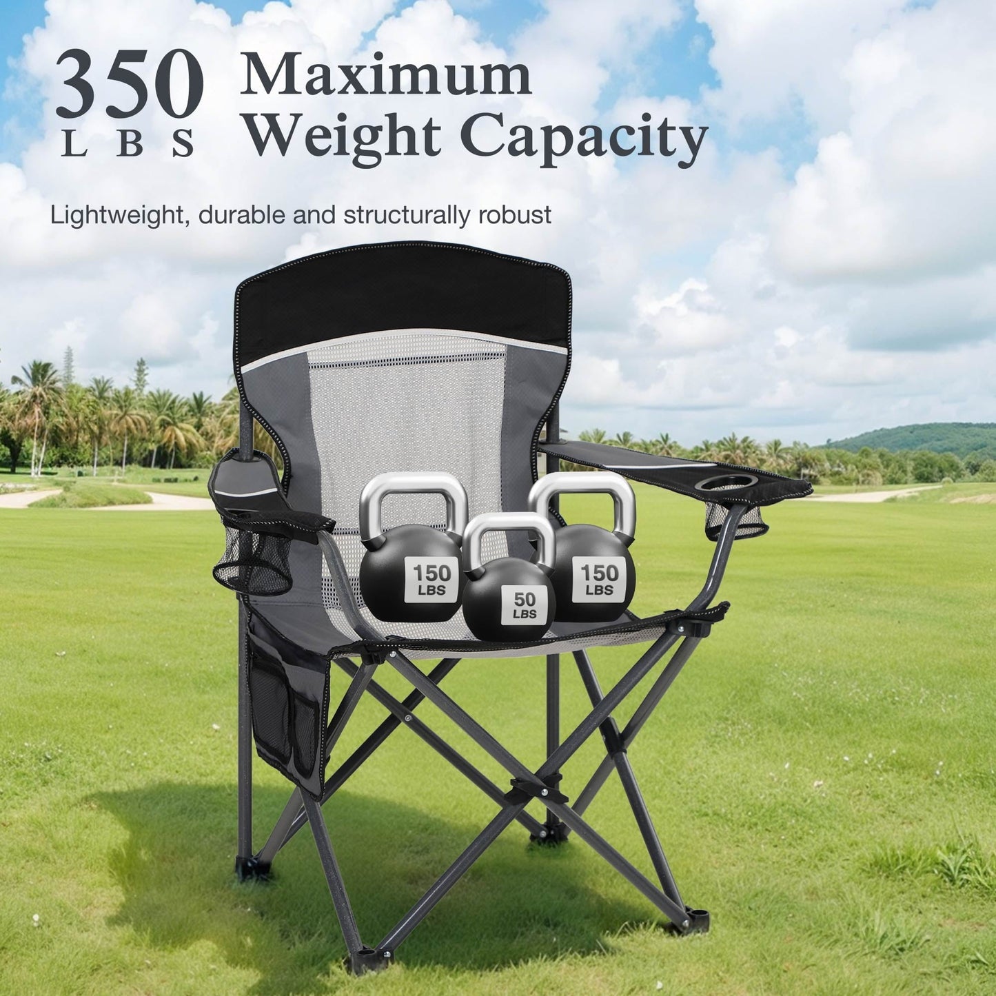 Sophia & William 2 Pack Oversized Camping Chair Portable Mesh Folding Chair with Cup Holder Supports up to 450Lbs for Outdoor, Fishing, Beach, Backyard, Black