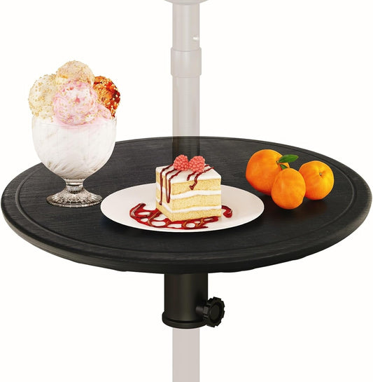ETHFR Umbrella Pole Table Tray - 20" Outdoor Side Table with 1.5" Umbrella Hole, Height Adjustable Knob, All-Weather PE Matrial, for Patio, Backyard, Deck, Garden, Poolside, Black
