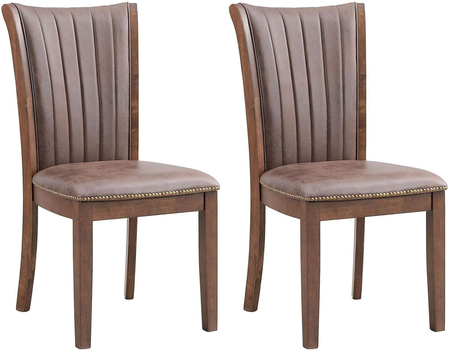 SHAORONG Set of 2 Upholstered Dining Chairs, Vintage Brown Fabric with Padded Cushion, Solid Wood Frame, High Back Design for Kitchen, Dining Room, or Living Room, Oak