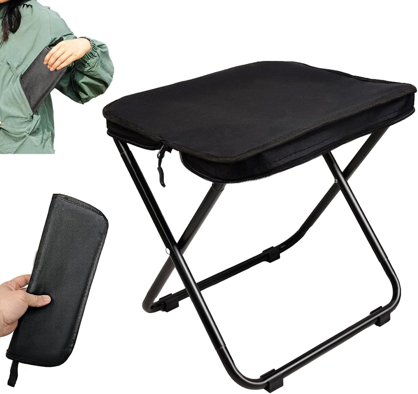 ShengVisions Ultralight 13" Collapsible Camping Stool - 1.3lb Portable Folding Chair w/Carry Bag, Supports 300lbs - Perfect for Hiking, Fishing, Outdoor Adventures (Black)