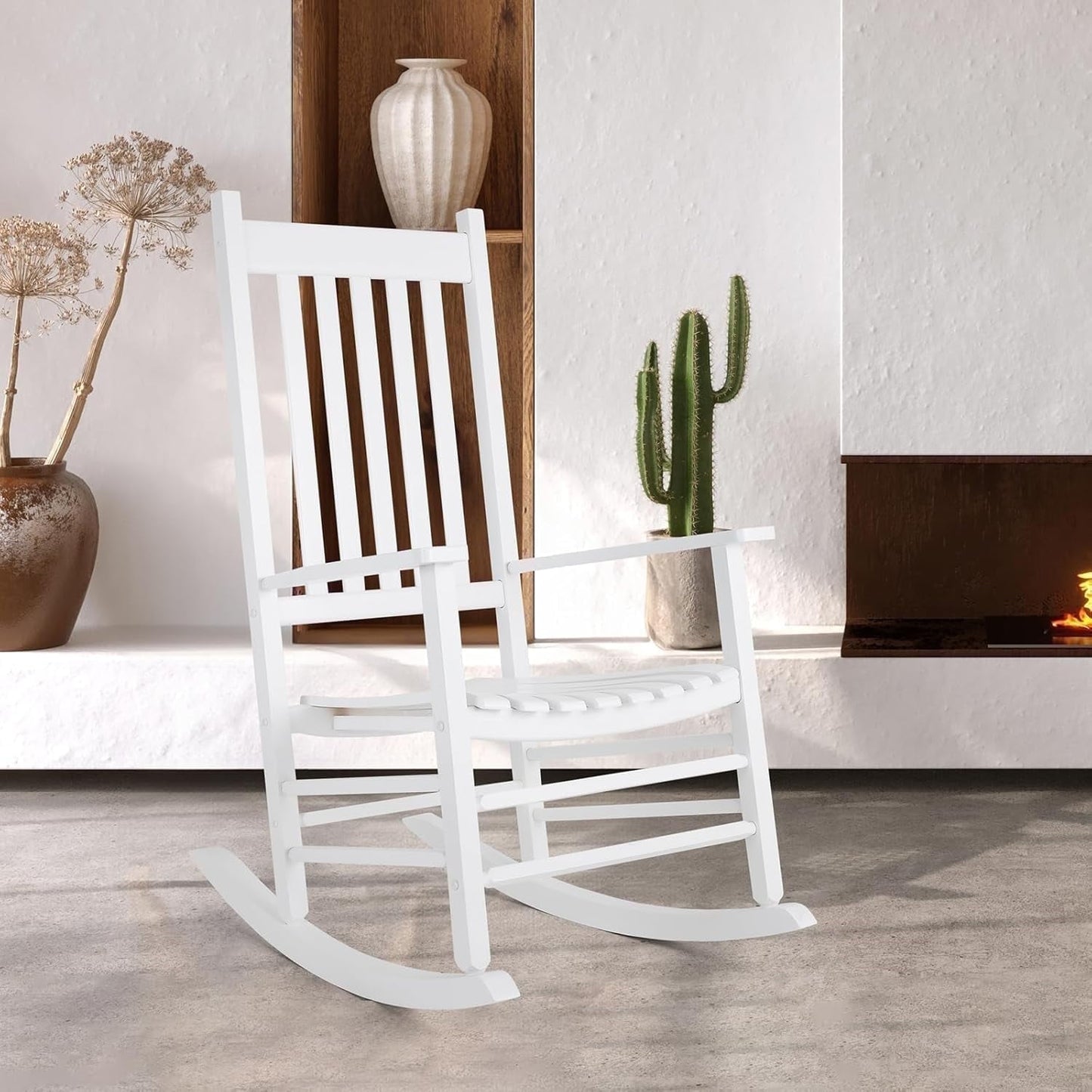 TLGREEN Outdoor Wood Porch Rocking Chair, Outdoor Rocker for Garden, Porch, Balcony(White)