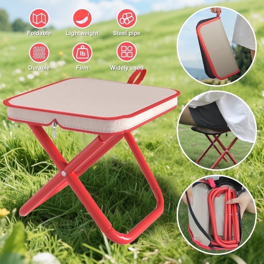 Welan Folding Camping Stool,Handbag Style Portable Folding Stool,Pencil Case Chair for Outdoor Fishing Hiking Backpacking Travelling(Red)