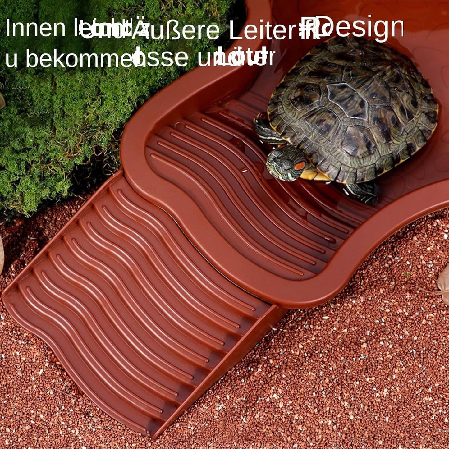 Extra Large Reptile Bathing Pool Reptile Feeding Dish Water Bowl with Ramp Aquarium Ornament for Gecko, Snake, Turtle, Bearded Dragon, Lizard Bath (Brown Red)