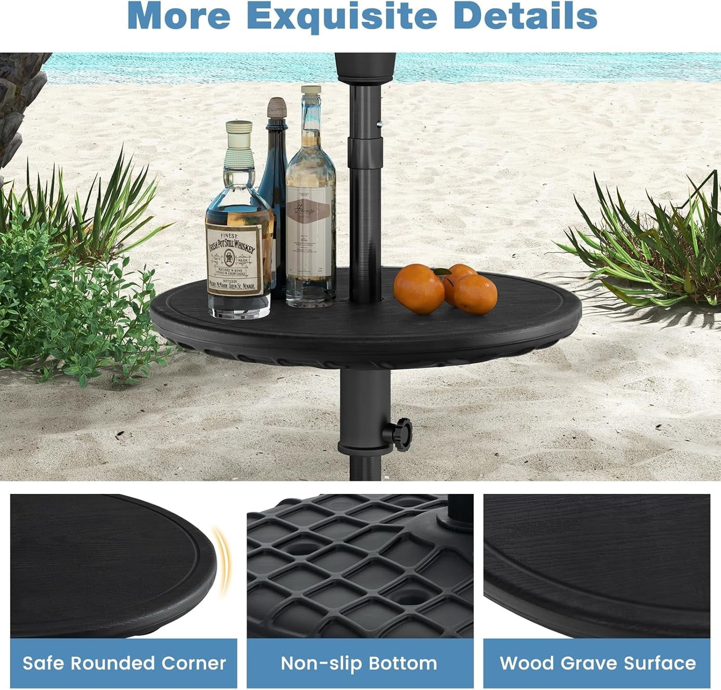 ETHFR Umbrella Pole Table Tray - 20" Outdoor Side Table with 1.5" Umbrella Hole, Height Adjustable Knob, All-Weather PE Matrial, for Patio, Backyard, Deck, Garden, Poolside, Black