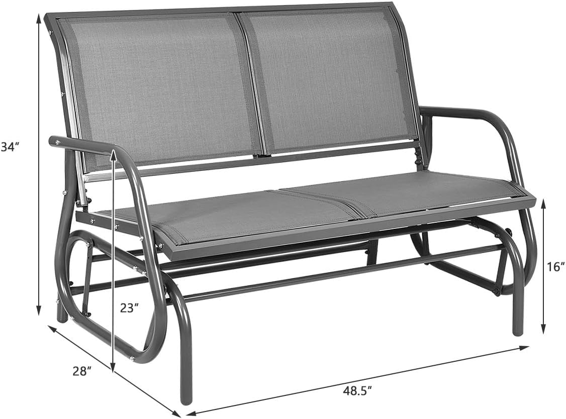 SUPQ Swing Glider Chair 48 Inch with Spacious Space, 2 People Swing Lounge Glider Chair Cozy Patio Bench Outdoor & Indoor for Patio, Backyard, Poolside, Lawn Steel Rocking Garden Loveseat (Gray)