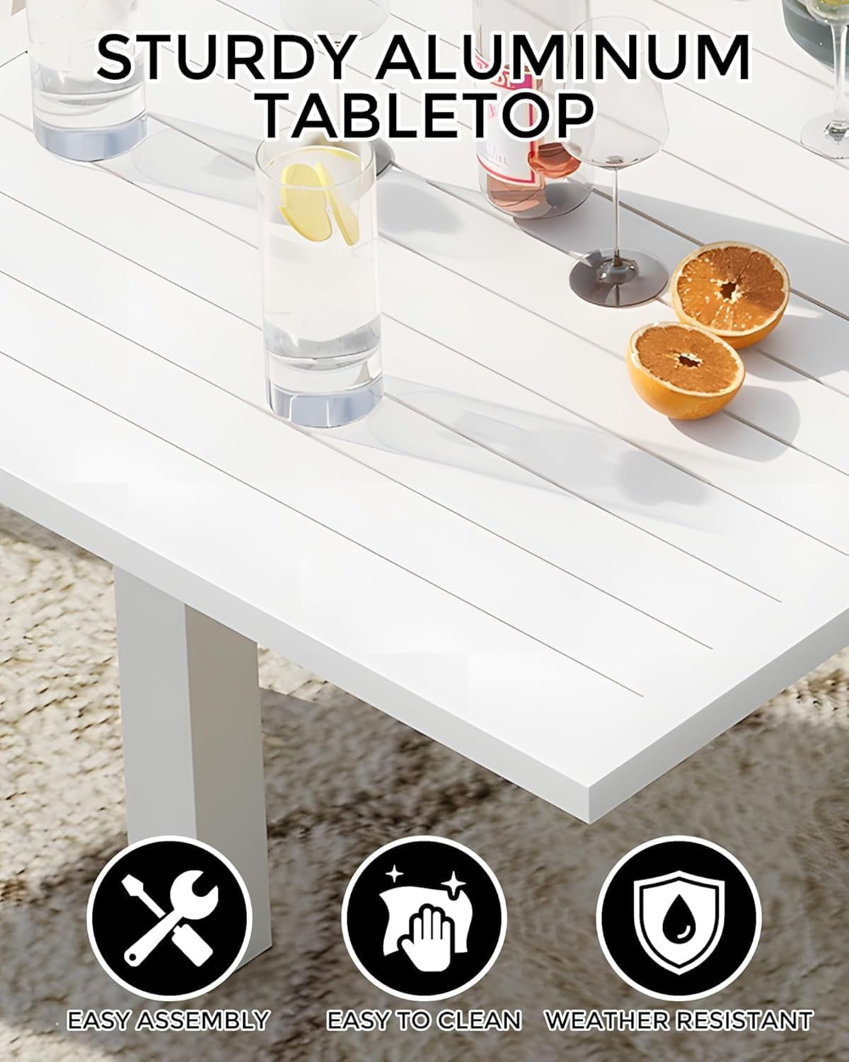 Expandable Aluminum 31"-63" Outdoor Dining Table Set for 4-6 People - Sleek Slatted Design for Patio, Garden & Deck - Durable & Weather-Resistant - Easy Care & Lightweight