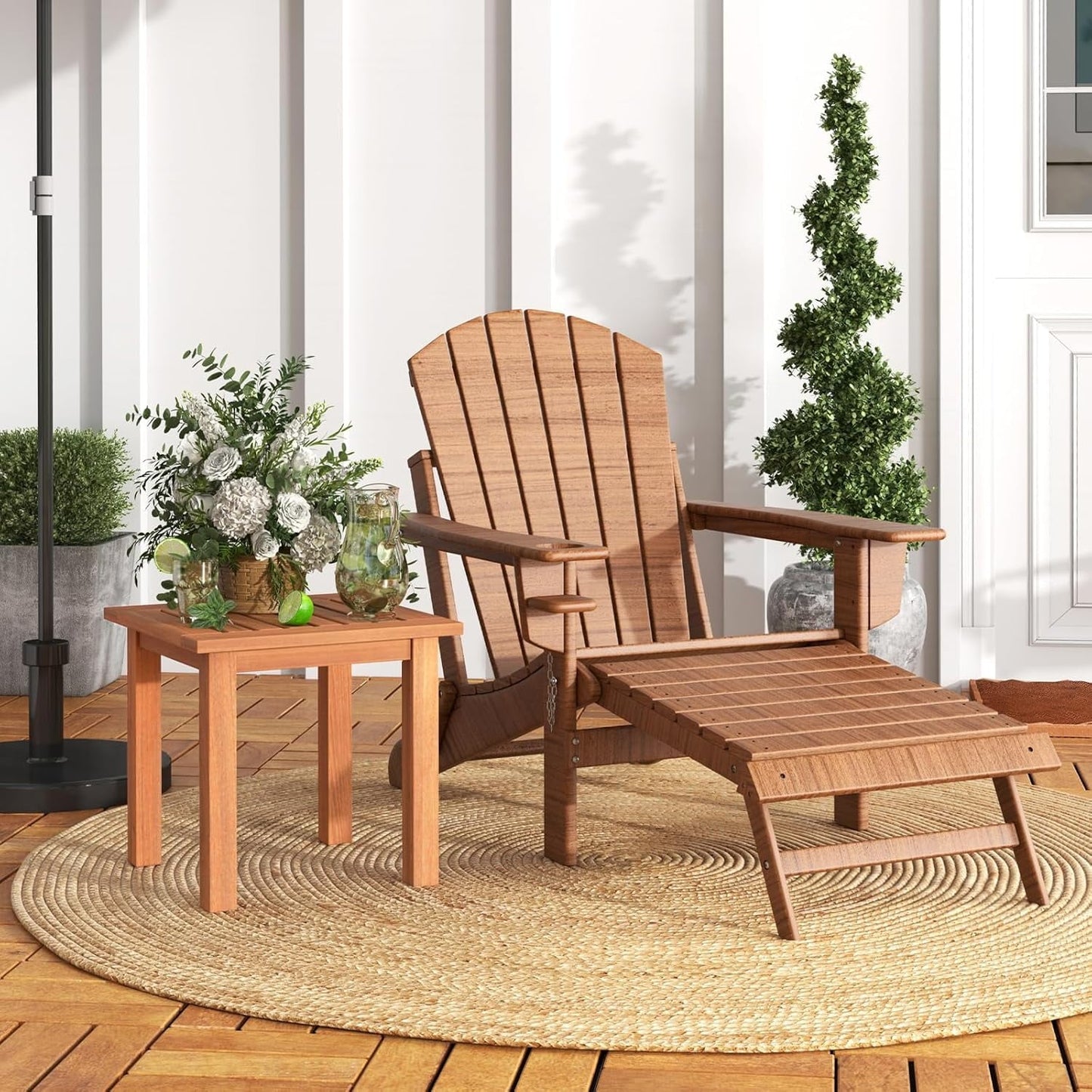 ETHFRF Hardwood Outdoor Side Table - All-Weather Patio Square End Table with Slatted Tabletop, Small Coffee Bistro Table for Outdoor, Indoor, Garden, Poolside and Balcony, Natural (1),Orange-brown
