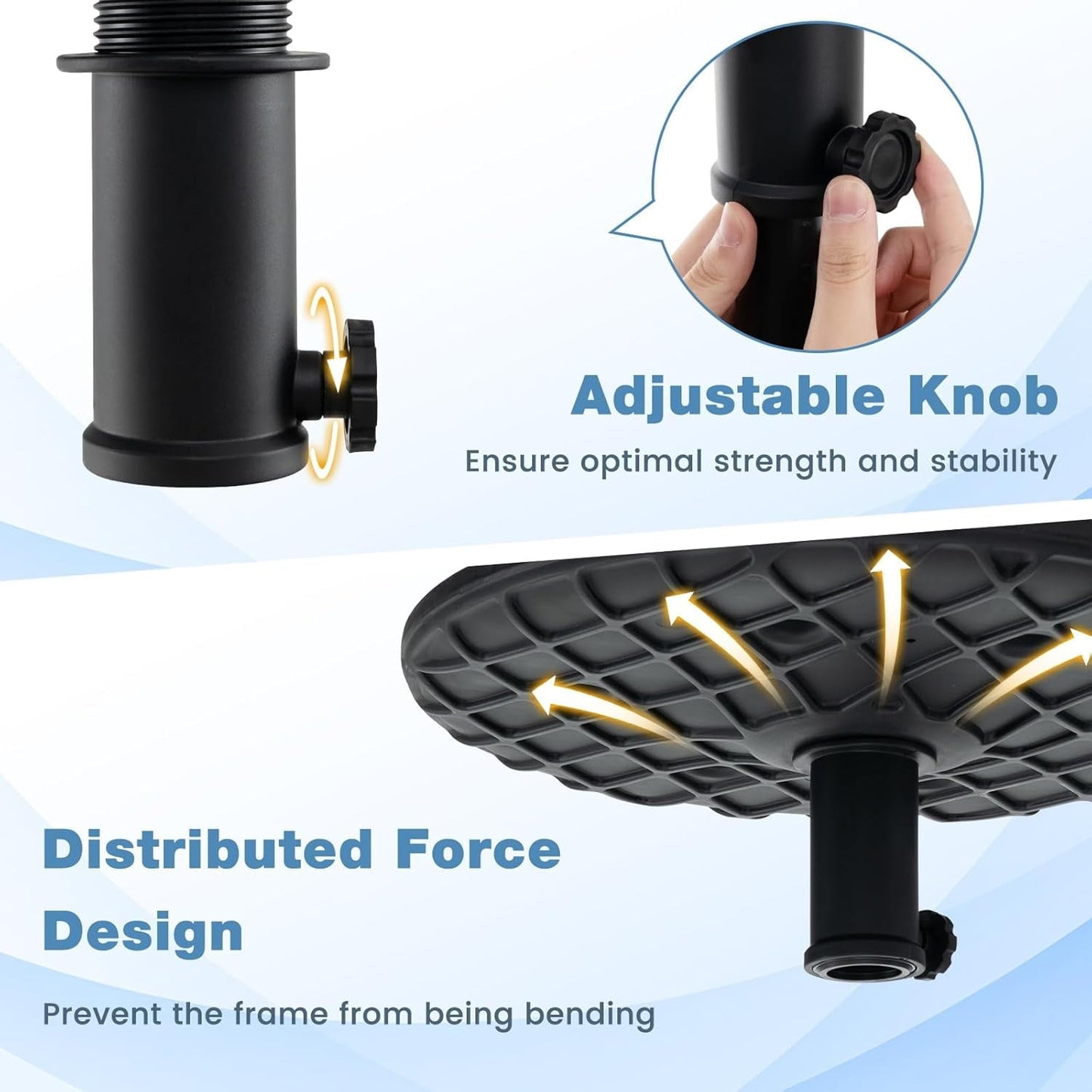 SUPQ Umbrella Pole Table Tray - 20" Outdoor Side Table with 1.5" Umbrella Hole, Height Adjustable Knob, All-Weather PE Matrial, for Patio, Backyard, Deck, Garden, Poolside, Black