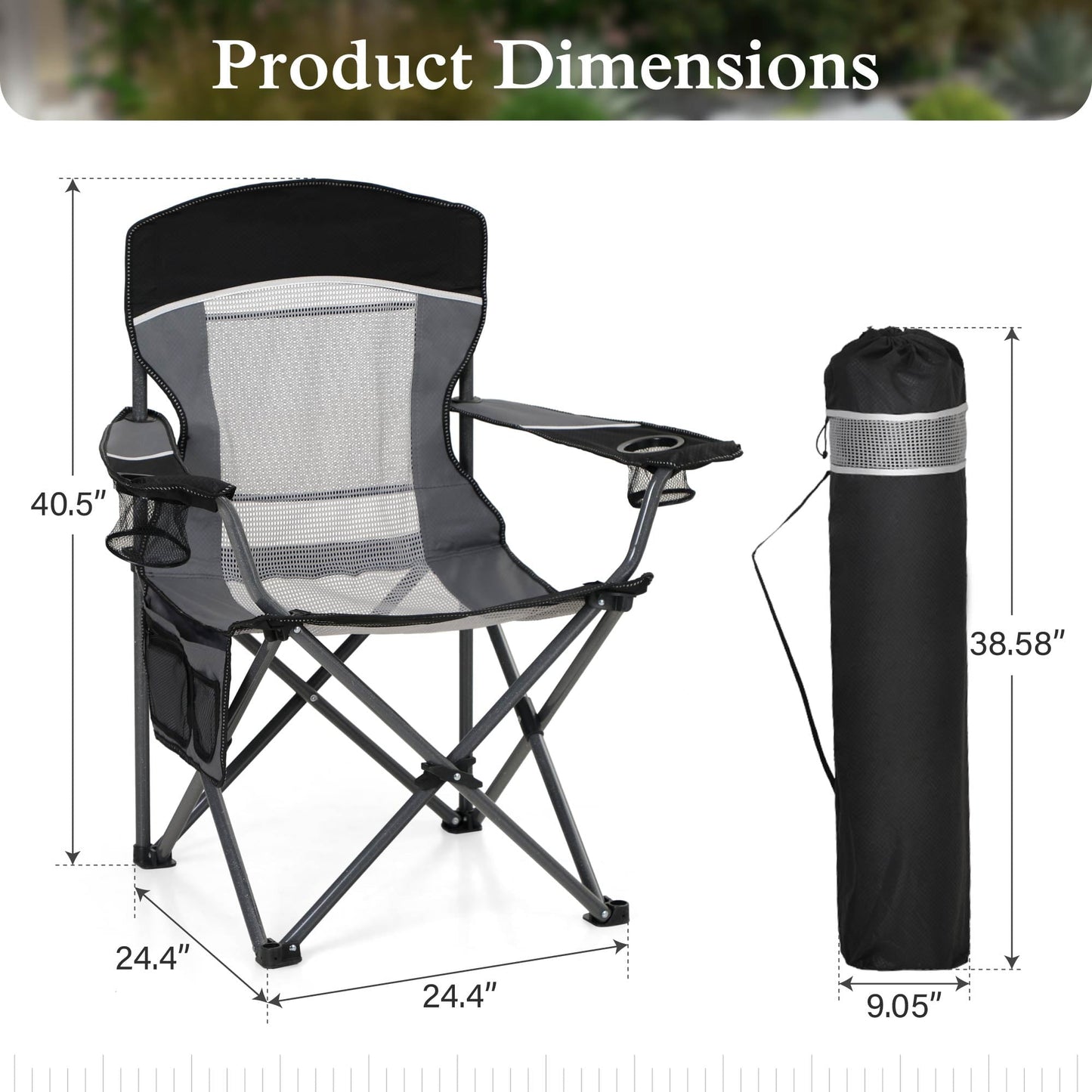 Sophia & William 2 Pack Oversized Camping Chair Portable Mesh Folding Chair with Cup Holder Supports up to 450Lbs for Outdoor, Fishing, Beach, Backyard, Black