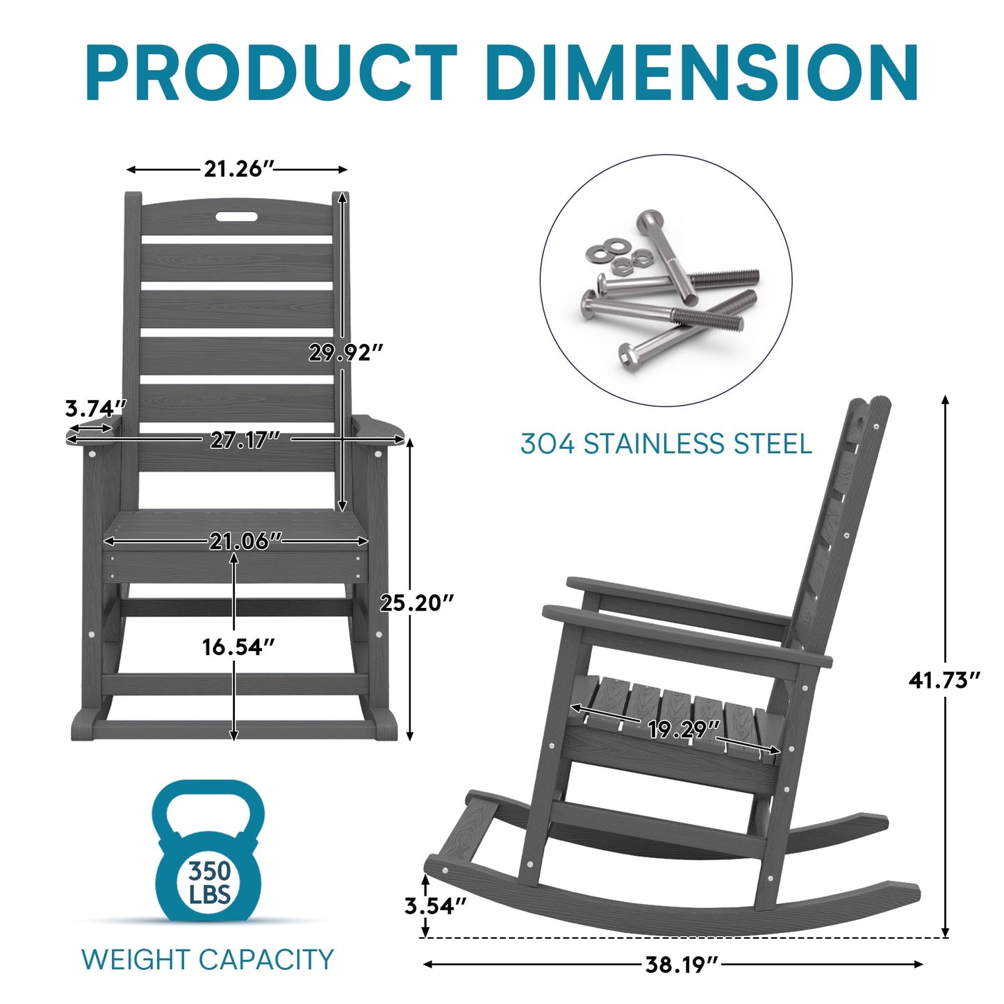 SERWALL Oversized Outdoor Rocking Chair with Footrest for Adults, HDPE All Weather Patio Rocker for Porch, Garden, Lawn, Grey