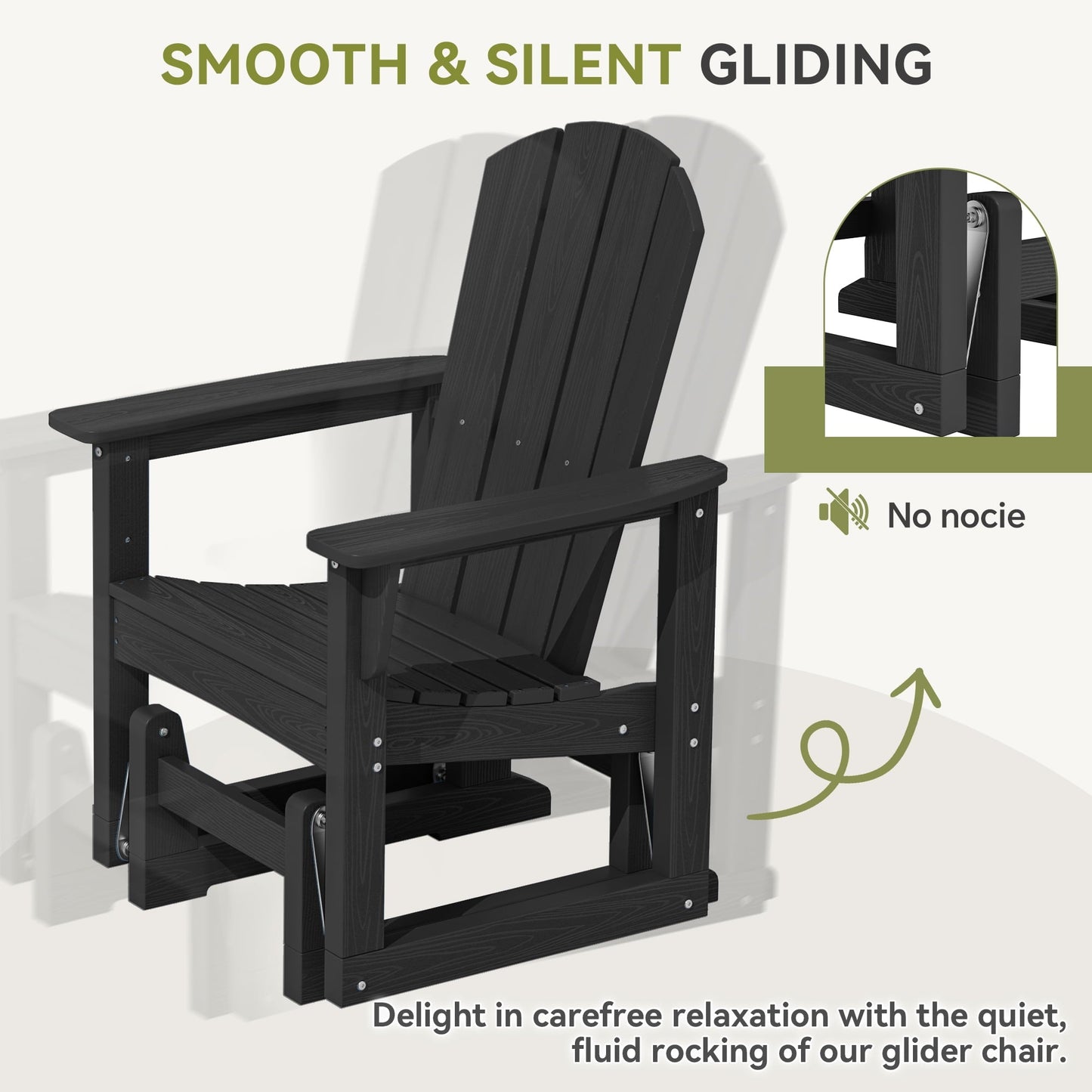 SERWALL Outdoor Glider Chair, HDPE Wood-Like Patio Glider Rocker All-Weather Porch Glider Black