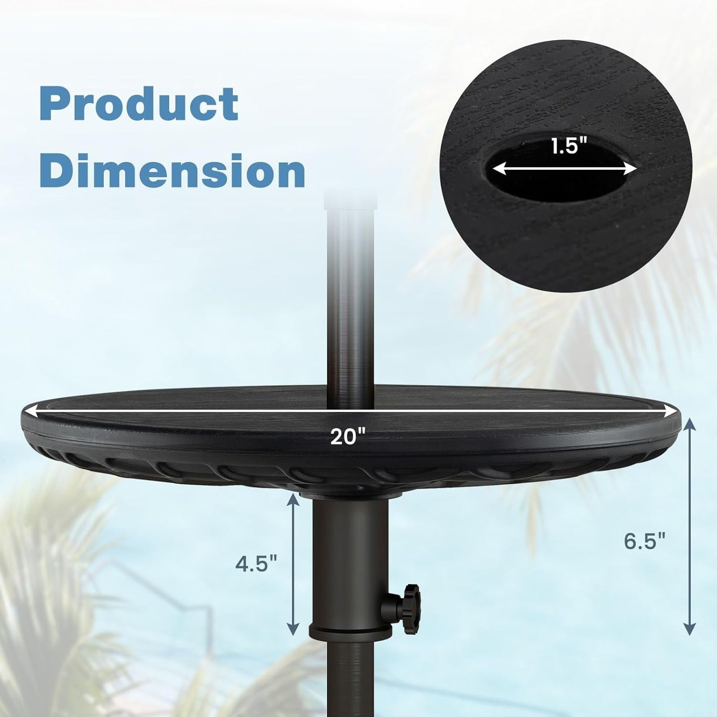 ETHFR Umbrella Pole Table Tray - 20" Outdoor Side Table with 1.5" Umbrella Hole, Height Adjustable Knob, All-Weather PE Matrial, for Patio, Backyard, Deck, Garden, Poolside, Black