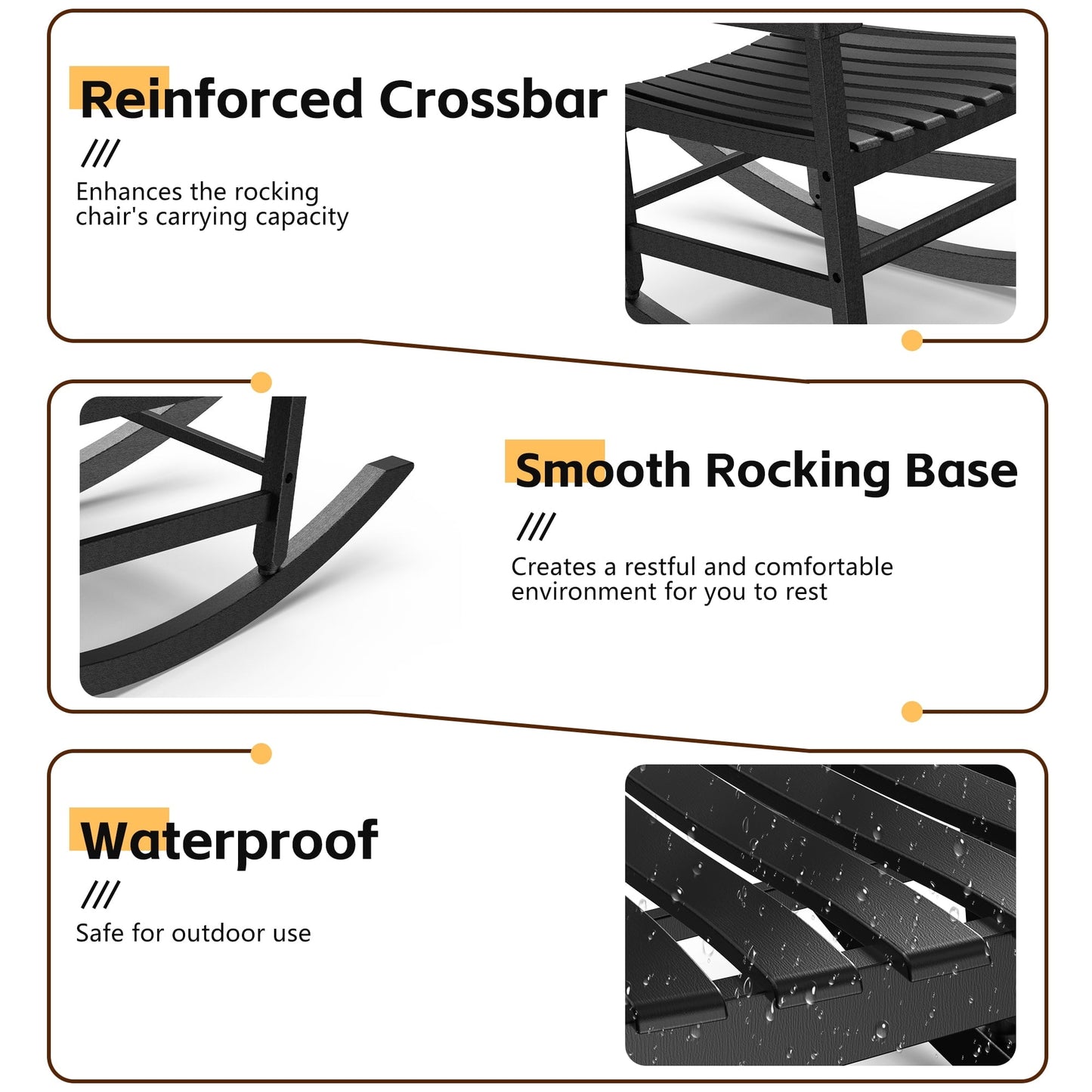 EasyUp Patio Rocking Chair Outdoor,Set of 1,Weather Resistant Poly Resin Oversized Porch Rocker,High Back Smooth Design,350lb Weight Capacity,Indoor Outdoor Use