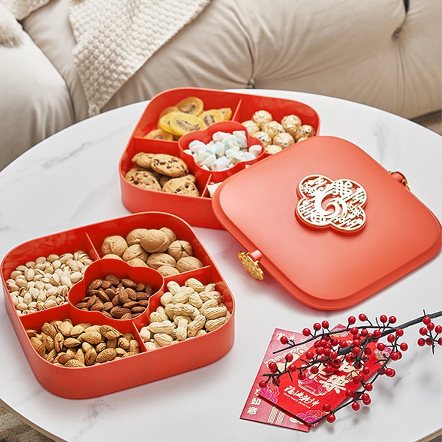 Pxyqht Fruit Tray Household Coffee Table Dried Fruit Box Divided Snack Storage Container for Home and Outdoor Use
