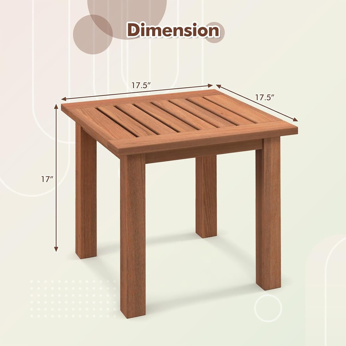 ETHFRF Hardwood Outdoor Side Table - All-Weather Patio Square End Table with Slatted Tabletop, Small Coffee Bistro Table for Outdoor, Indoor, Garden, Poolside and Balcony, Natural (1),Orange-brown
