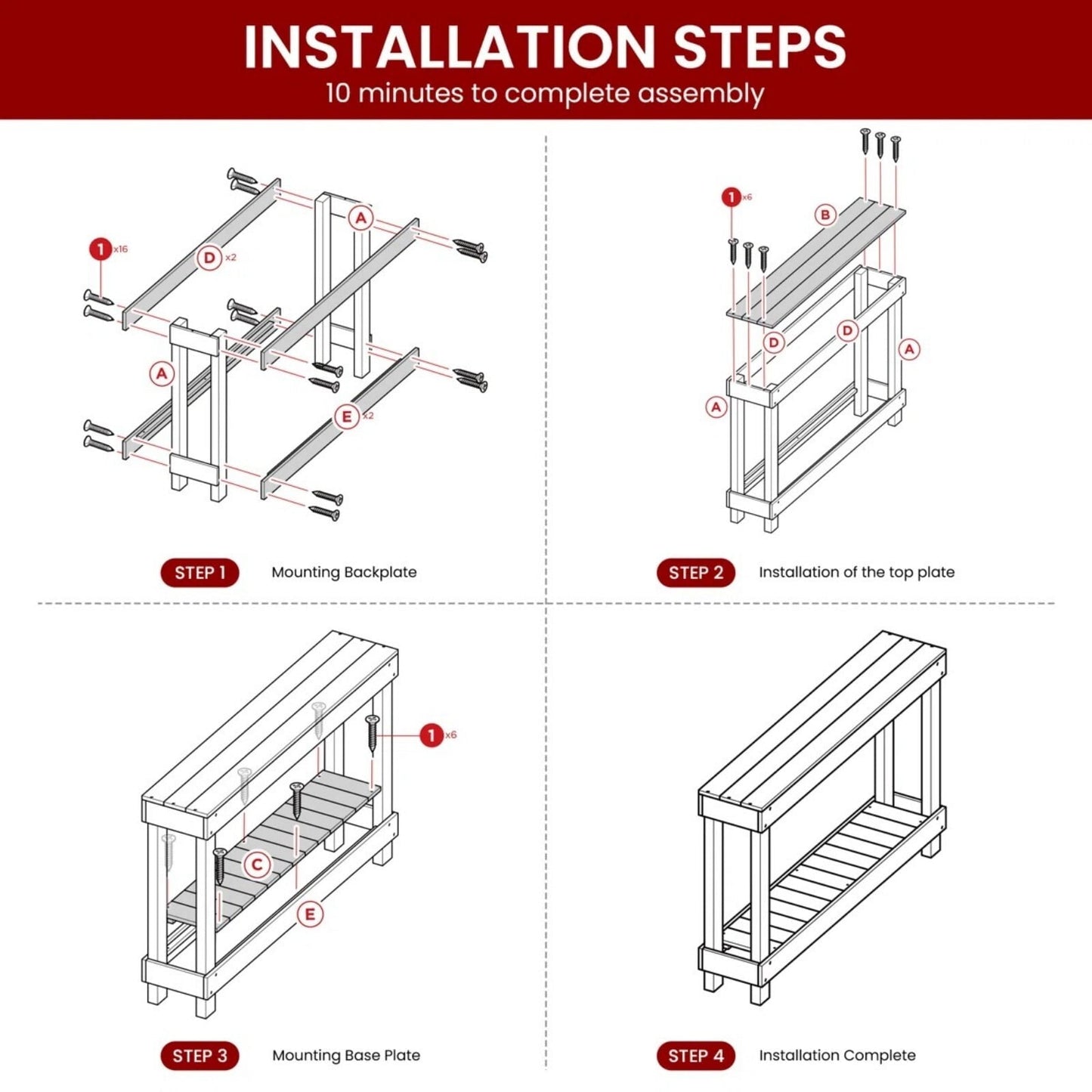Easy4Home 46" Rustic Wood Console Table Hand-Made, Brown