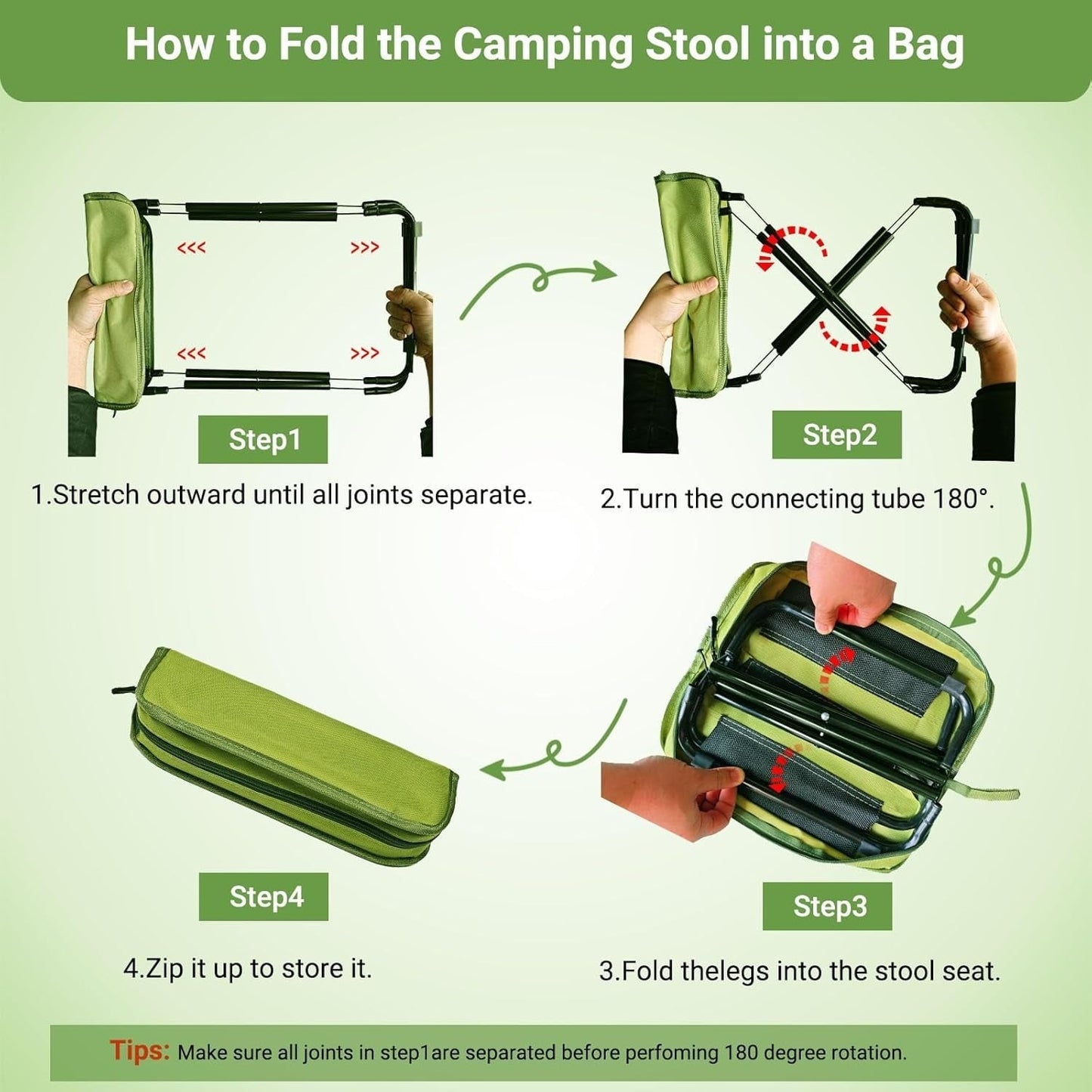 ShengVisions Ultralight 13" Collapsible Camping Stool - 1.3lb Portable Folding Chair w/Carry Bag, Supports 300lbs - Perfect for Hiking, Fishing, Outdoor Adventures (Black)
