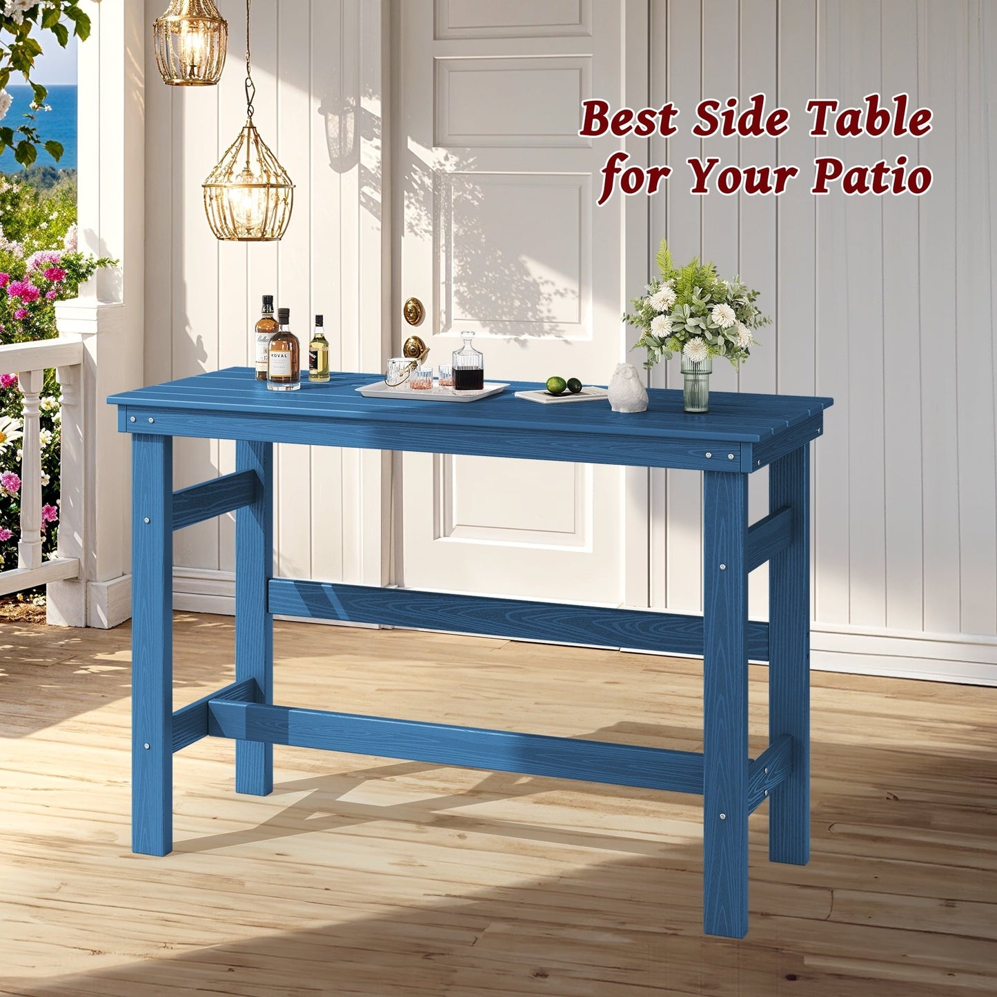 SERWALL 41" Outdoor Bar Table, HDPE All Weather Adirondack Outdoor Bar Height Table, Navy