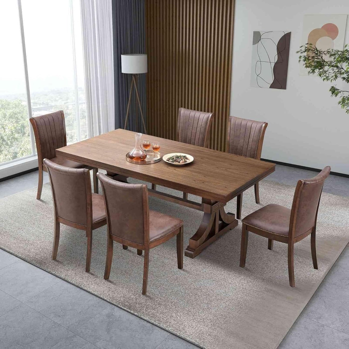 SHAORONG Set of 2 Upholstered Dining Chairs, Vintage Brown Fabric with Padded Cushion, Solid Wood Frame, High Back Design for Kitchen, Dining Room, or Living Room, Oak