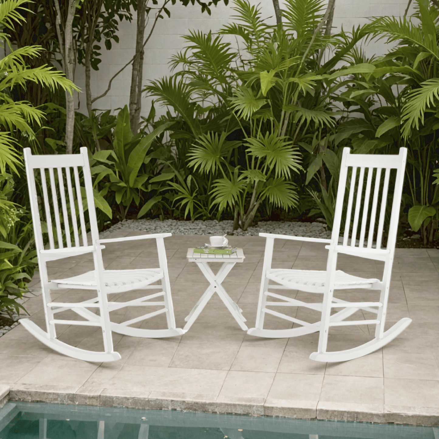 TLGREEN Outdoor Wood Porch Rocking Chair, Outdoor Rocker for Garden, Porch, Balcony(White)