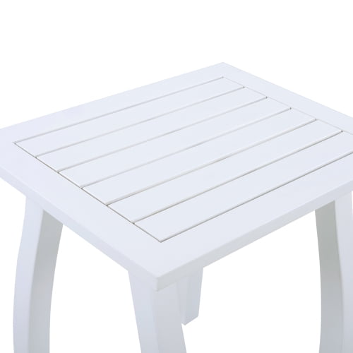 SELMA Acacia wood Accent Side Table in White PU, Weather-Resistant Rectangular End Table for Patio, Garden, Lawn, and Living Room(White PU)