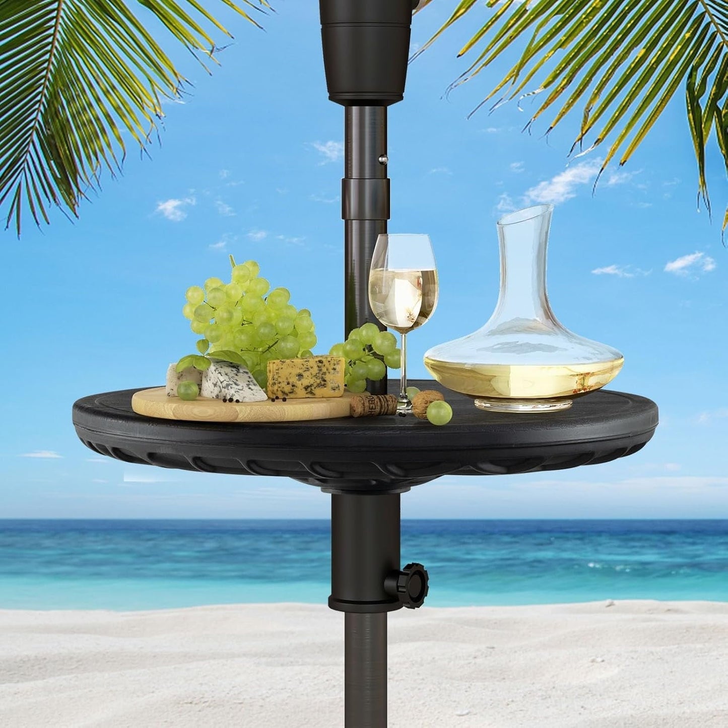 SUPQ Umbrella Pole Table Tray - 20" Outdoor Side Table with 1.5" Umbrella Hole, Height Adjustable Knob, All-Weather PE Matrial, for Patio, Backyard, Deck, Garden, Poolside, Black
