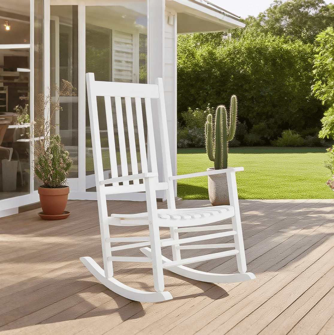 TLGREEN Outdoor Wood Porch Rocking Chair, Outdoor Rocker for Garden, Porch, Balcony(White)
